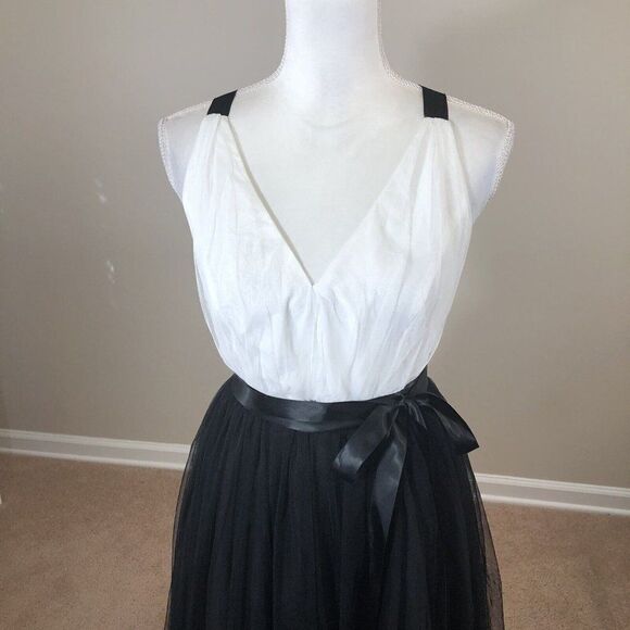 Asos Tulle Dress Size 8 Black White Ballerina Prom Fairie Ribbon Wrap Bodice - Picture 2 of 12